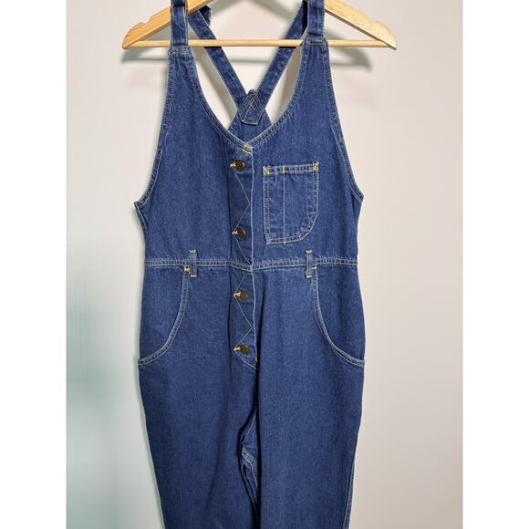 Vintage Lee Denim Overalls Women’s 11/12  Cross Back Bib Button Front Jumpsuit - Picture 4 of 7